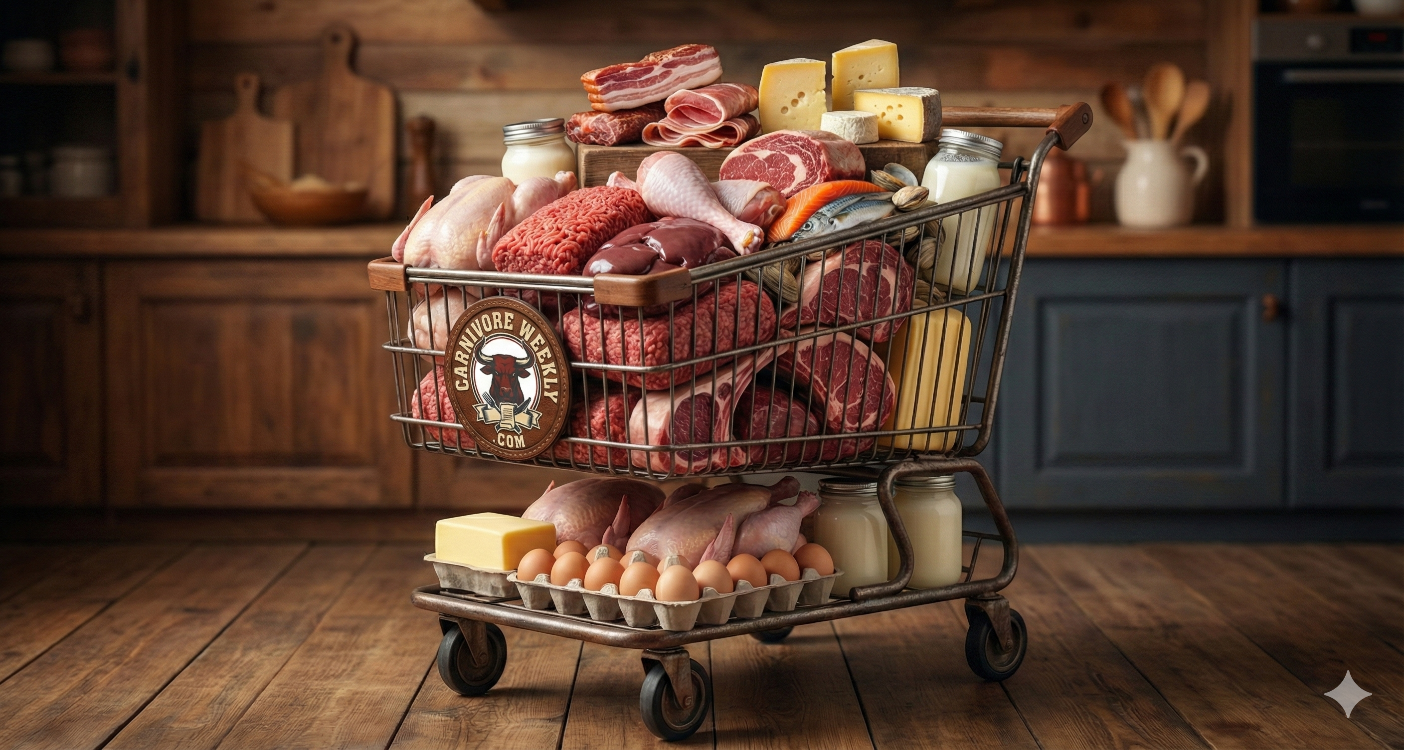 Shopping cart full of meat