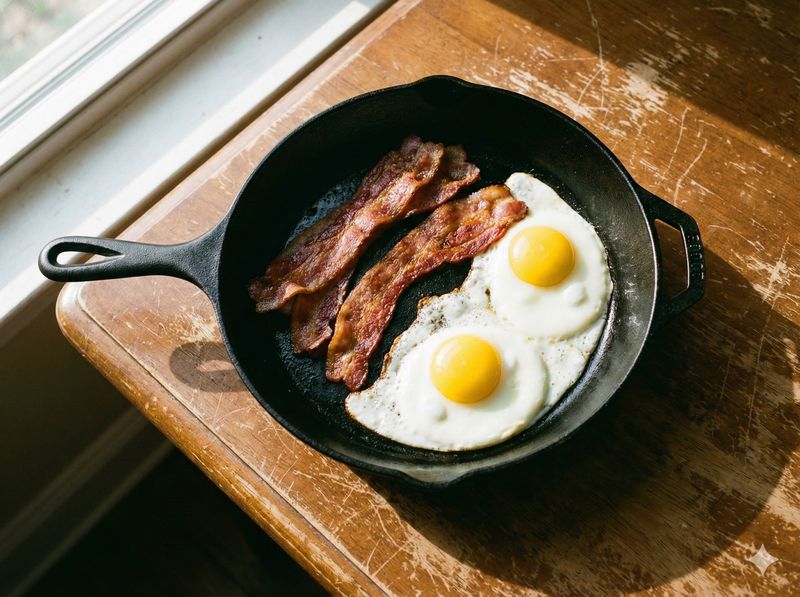 Bacon and eggs in cast iron skillet