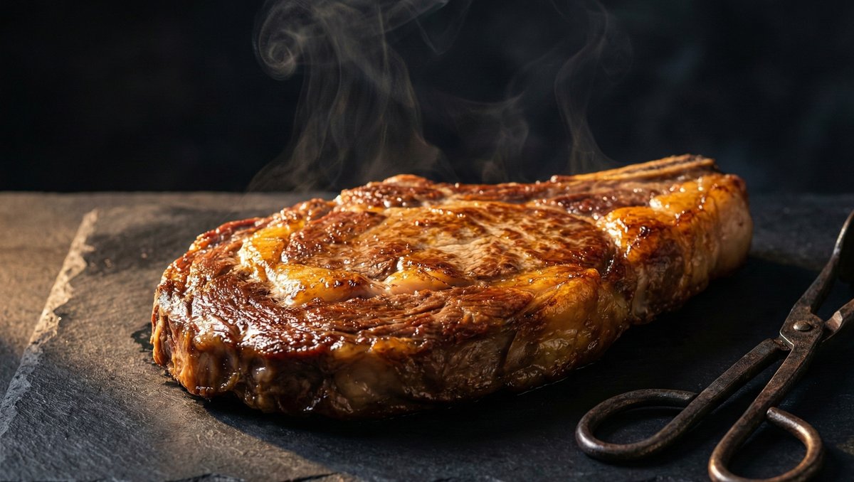 Perfectly seared ribeye steak