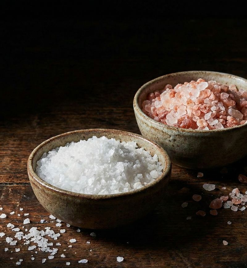 Sea salt and pink Himalayan salt in bowls